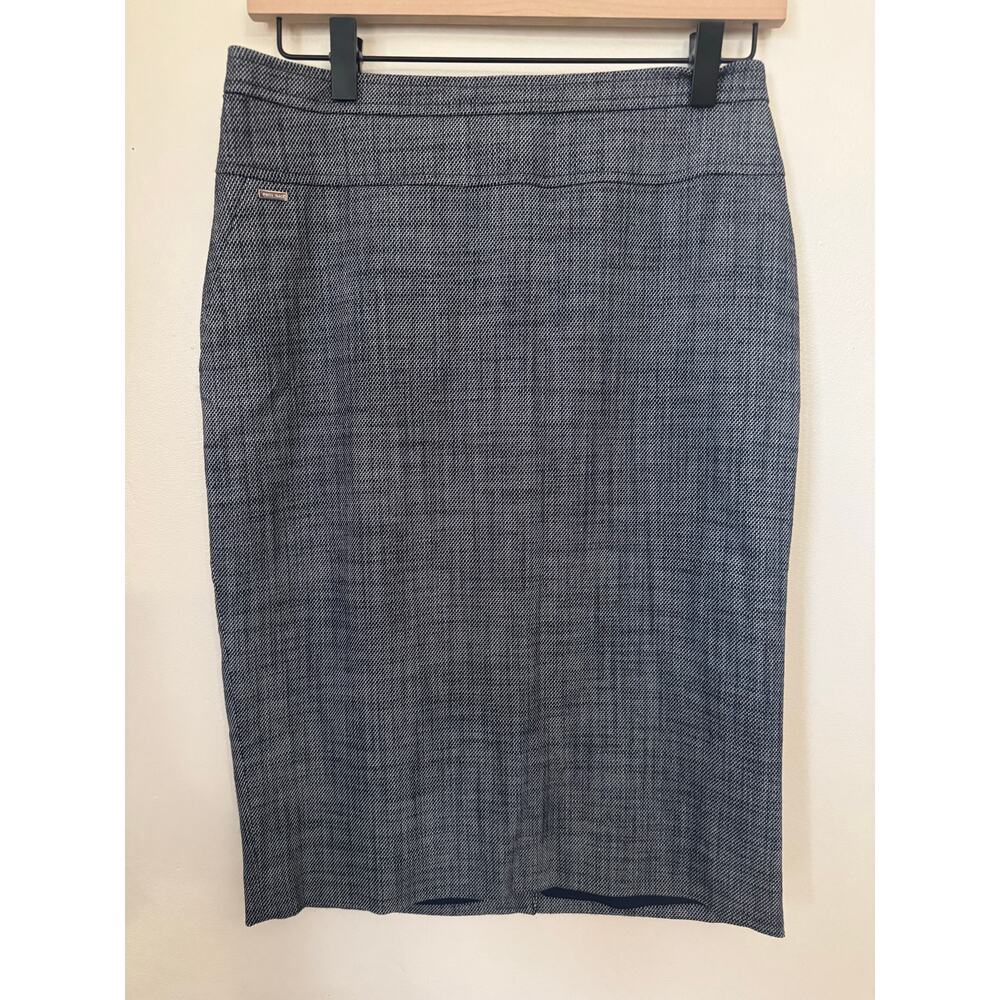NWT White House Black Market Pencil Skirt Size 4 Navy Ecru Tweed Workwear